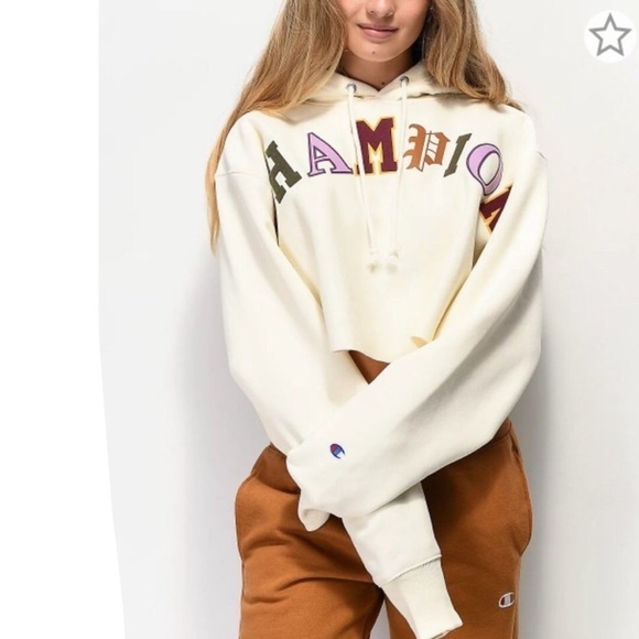 Champion Reverse Weave Old English Logo Cropped Hoodie Sweatshirt Size 2XL - Picture 2 of 10